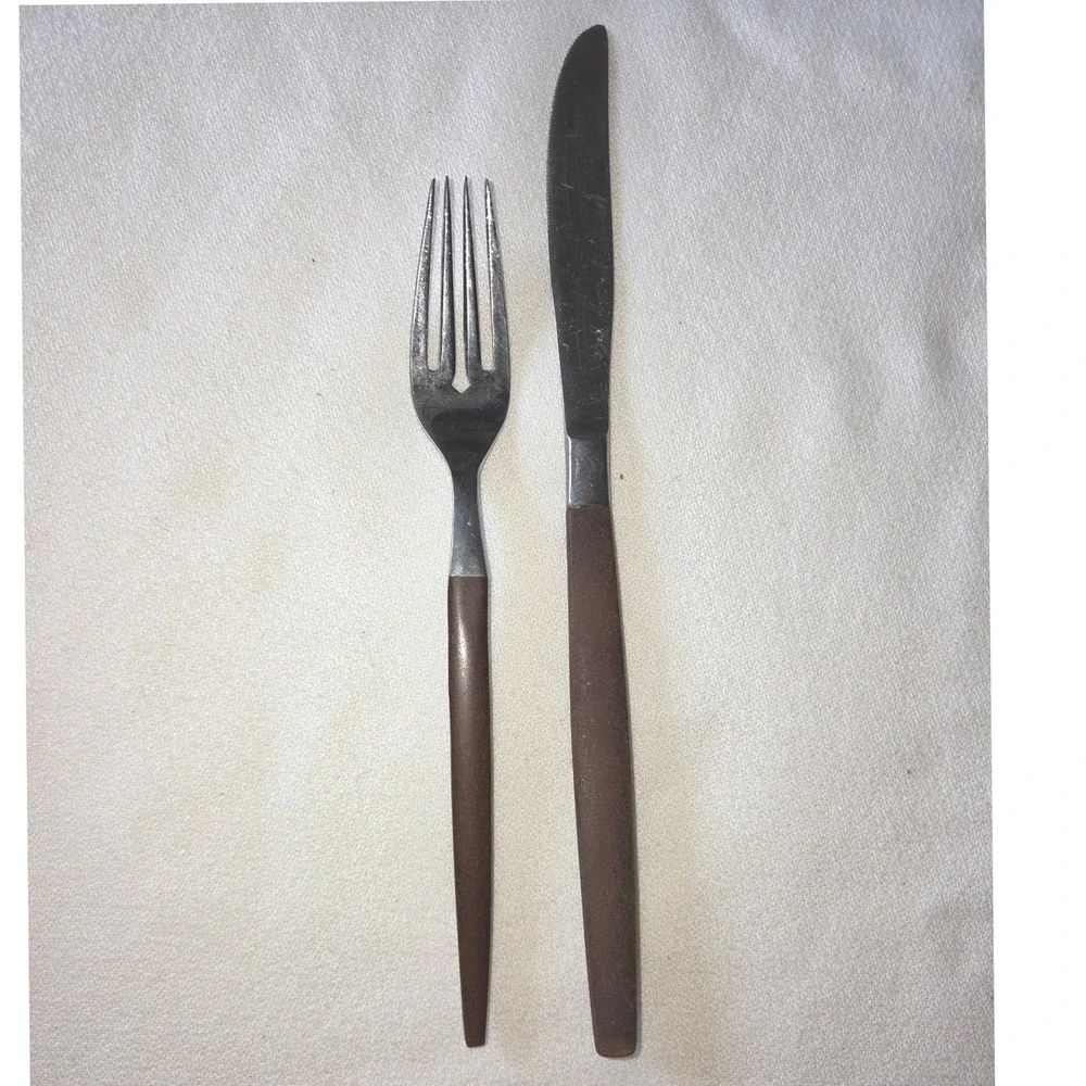 Ekco Eterna Flatware‎ Set 3 Brown MCM Canoe Muffin Stainless Japan Good Vintage